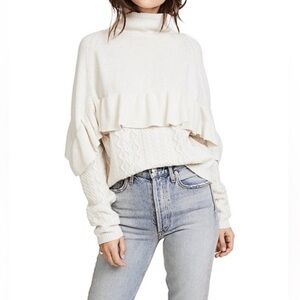 Anthropologie Project Nadaam Ruffle Mockneck Cable Cashmere Merino Wool Sweater